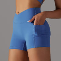 Pantalones cortos de yoga cruzados para mujer con bolsillos, leggings de entrenamiento para mujer, pantalones cortos de cintura alta, levantamiento de glúteos - details 0
