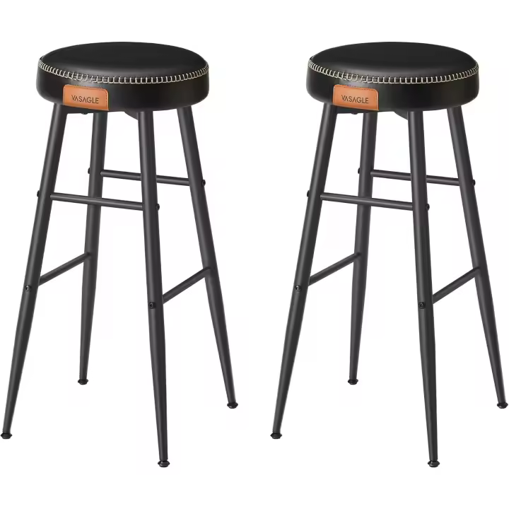 Colección - Juego de 2 Taburetes de Bar, Taburetes de Cocina, Taburetes de Desayuno, Sintético con Costuras, 76,2 cm de Alto, Silla Comedor, Fácil Montaje, Negro Tinta LBC090B01 - 1