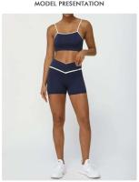 Pantalones cortos de yoga en forma de V con parte inferior deportiva de entrenamiento con cintura cruzada y contraste de color Fiess para mujer - details 2