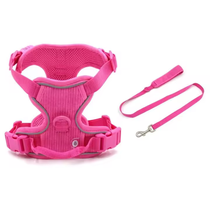Collares personalizados mascotas Collar Rosa suave Perros con nombre, arnés reflectante sin TIAR Perros, Correa, juego de - 1