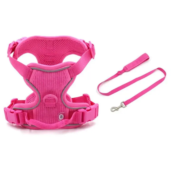 Collares personalizados mascotas Collar Rosa suave Perros con nombre, arnés reflectante sin TIAR Perros, Correa, juego de - 1