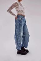 Vaqueros de tiro medio de estiramiento alto, Vaqueros de mezclilla de cintura media holgados informales con forma de pierna ancha a la moda para mujer - details 10