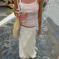 BUNO-Faldas largas elegantes francesas de malla de moda Vintage de cintura alta Casual Primavera Verano fiesta de noche nueva falda Maxi - details 3