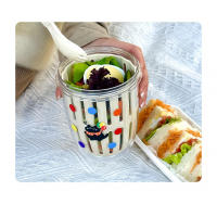 Taza de fruta portátil taza de ensalada de aspecto alto con tenedor y cuchara de Picnic de doble capa drenando taza fresca - details 11