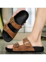 Zapatillas de casa retro informales de suela gruesa con textura de cuero de verano y hebilla de cinturón para uso en exteriores para hombre - details 2
