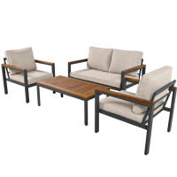 Conjunto de Jardín de Acacia Muebles de Exteriores de Acero Galvanizado Mesa de Comedor de 4 Piezas - details 4