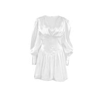 Vestido blanco nuevo de invierno versátil con mangas farol de satén Design Sense - details 12