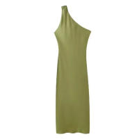 TRAFZA-Vestido largo hasta el tobillo con hombros descubiertos para mujer, traje asimétrico con pliegues y cremallera, moda de verano - details 2