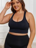 Sujetador deportivo sin costuras para mujer talla plus - Tejido transpirable y resistente, sin alambre, con almohadillas extraíbles, diseño de color sólido elegante para fitness y comodidad en la espalda, sostenes y bralettes de talla plus - details 11