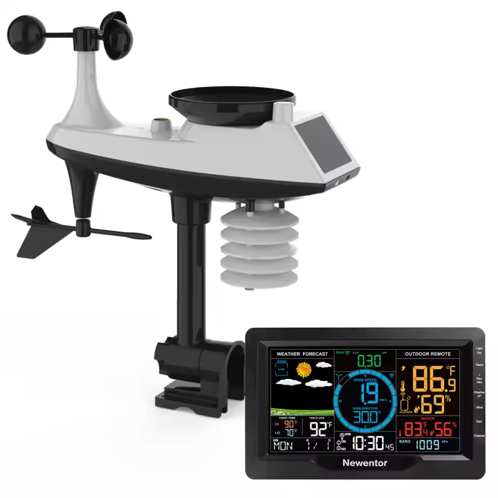 Estación de Información Meteorológica Inalámbrica Profesional con Sensor Exterior 8 en 1 con Predicción de Temperatura y Precipitación (No WiFi) Marca Newentor Uso Exterior - 1