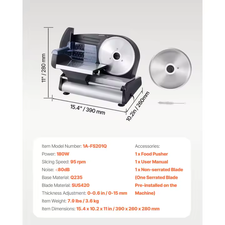 SucceBuy Cortadora de carne comercial, Cortadora eléctrica de alimentos Deli, Cortadora de carne de 180 W, Máquina cortadora de alimentos para carne, verduras, pan duro - 1