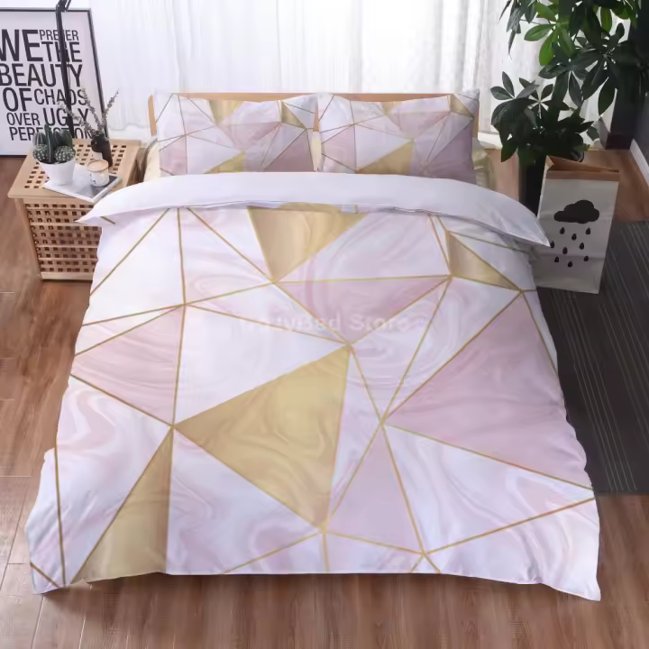Conjunto de Cama de Mármol Dorado Blanco Moderno 3D Funda de Almohada, Sábana, Ropa de Cama para Tamaño Cama - 1