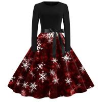 Vestido de invierno con estampado de lentejuelas navideñas para mujer, elegante, Temperamental, cuello redondo, manga larga, corte en A, gran vuelo - details 4
