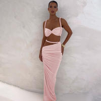 BUNO-Conjunto de 2 piezas de tejido para mujer, camisolas cortas plisadas lisas impresionantes + faldas largas de cintura alta, traje de vacaciones de tendencia femenina - details 37