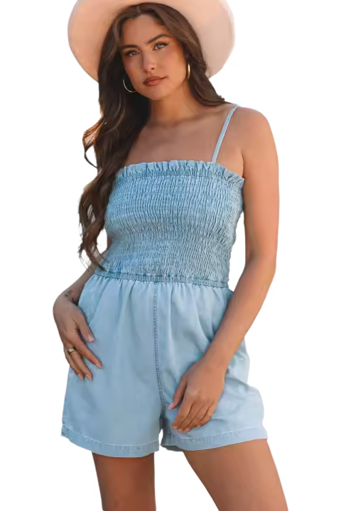 Elrachen Mono vaquero ahumado con tirantes finos para mujer, Beau Blue, tallas S-XL - 1