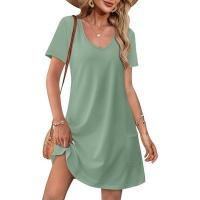 Vestido de verano de mujer de camisa de manga corta con estampado casual con cuello en V suelto - details 15