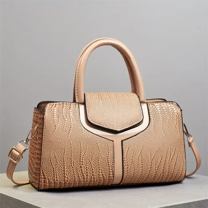 Elegante Bolso Cruzado de Cocodrilo Negro Gran Capacidad, Correa Ajustable, Cierre con Cremallera, Linedo de Poliéster, Detalle de Lentejuelas Bolso Versátil para Mujeres, Estilo Urban - 1