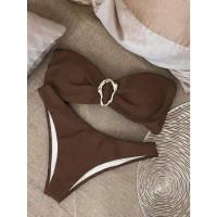 Traje de baño para mujer 2025 Nuevo bikini de color sólido con top de tubo dividido. - details 2