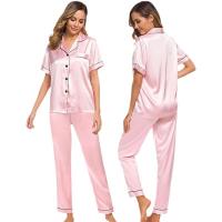 Cómodo pijama de mujer, conjunto de satén, manga corta, pantalón largo, ropa de estar por casa de tallas grandes, ultrafino transpirable, suave y ligero transparente - details 1