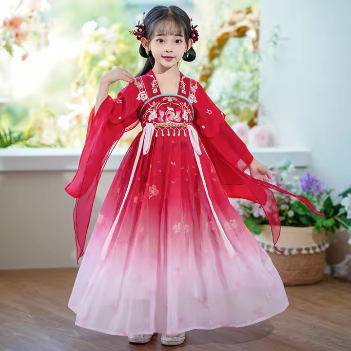 Hanfu primavera y otoño vestido elegante antiguo súper inmortal para niñas pequeñas falda de bata de estilo chino Tang para niños - 1