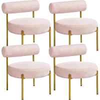 Silla de comedor tapizada, silla relax con estructura reforzada, 136 kg de capacidad, asiento y respaldo acolchados de bouclé para sala, dormitorio, cocina, blanco. - details 13