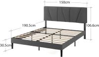 Cama 150x190 cm - Altura 30cm - Somier tapizado con cabecero - Somier de láminas de Madera - Gris Oscuro - details 1