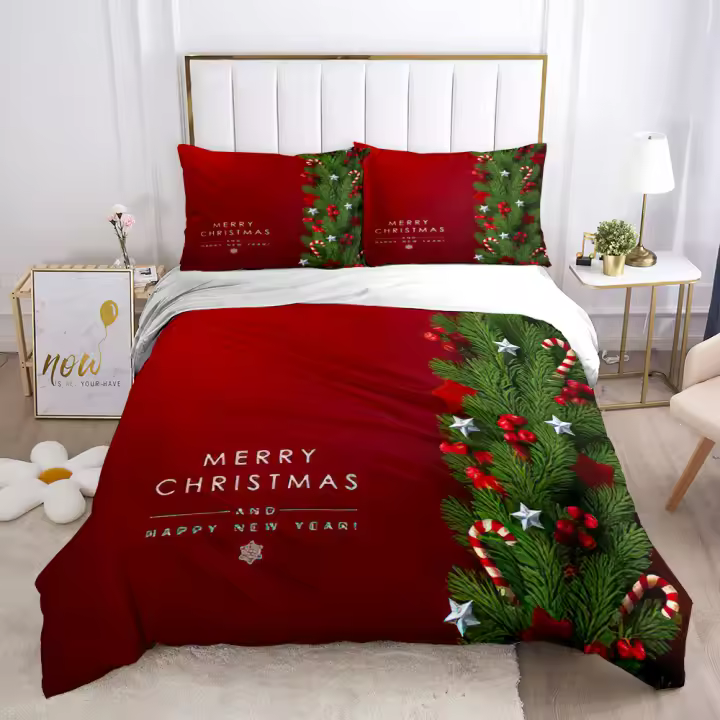 Funda de Edredón Navideña 3D de Dibujos Animados Juego de Ropa de Cama de Twin para Habitación de Niños Poliéster Santa Claus Feliz Nuevo Año - 1