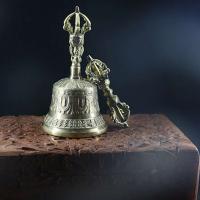 Tarro de Vra de Cobre Puro de Nepal Hecho a Mano Utensilios de Dharma de Estilo Brasso de Cinco Hebras Campana Decorativa para Puja - details 6