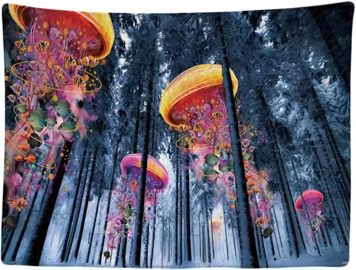 Decoración de Casa Fantasía Medusa Bosques Naturales Psicodélico Murales Alfombra Tapiz Pared - 1