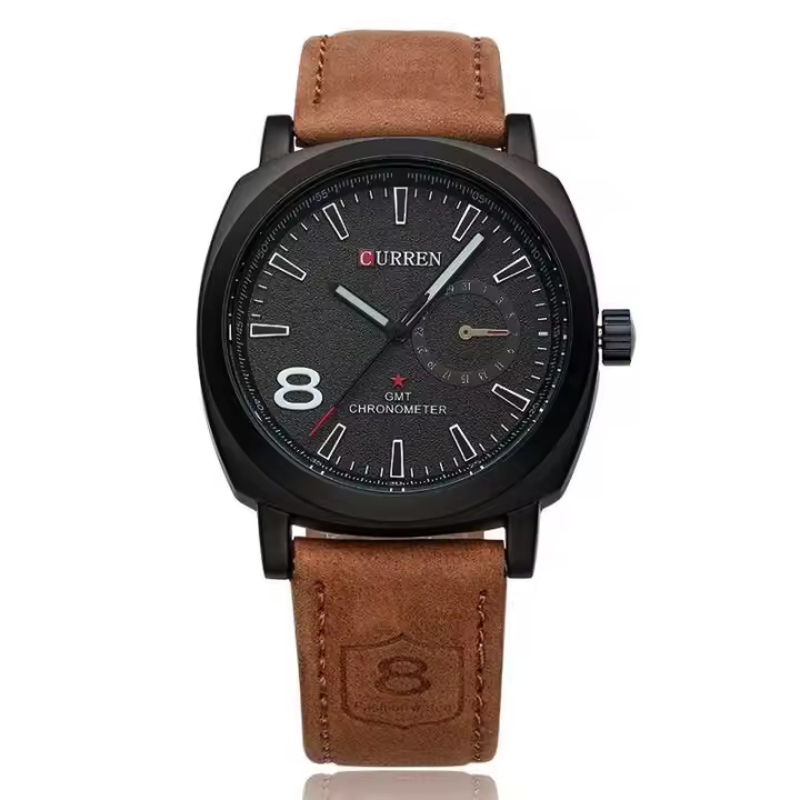 Reloj de Cuarzo CURREN 8139 Correa de Cuero Marrón Retro de Lujo Resistente al Agua Reloj de Negocios para Hombres - 1