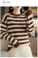 Jersey de Primavera para Mujer Suéter a Rayas de Dos Colores Suéter de Manga Larga con Cuello Redondo Nuevo Jersey de Algodón 100% - details 18