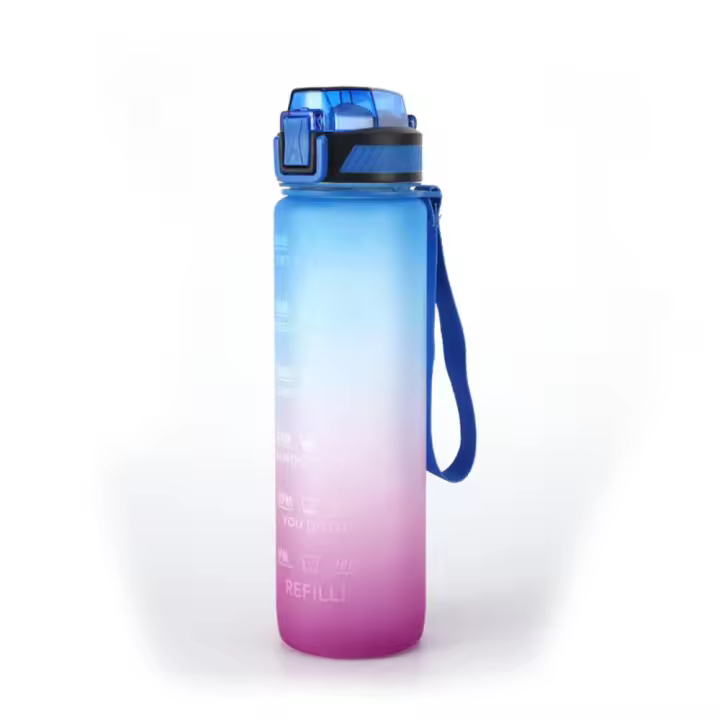 Botella de Agua Deportiva Gimnasio con Pajita Antiderrame, Sin BPA, Marcador de Tiempo y Cepillo para Oficina, Escuela, Yoga - 1