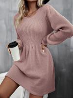 Vestido tipo suéter de punto liso, minivestido elegante de manga larga, ropa de mujer - details 9