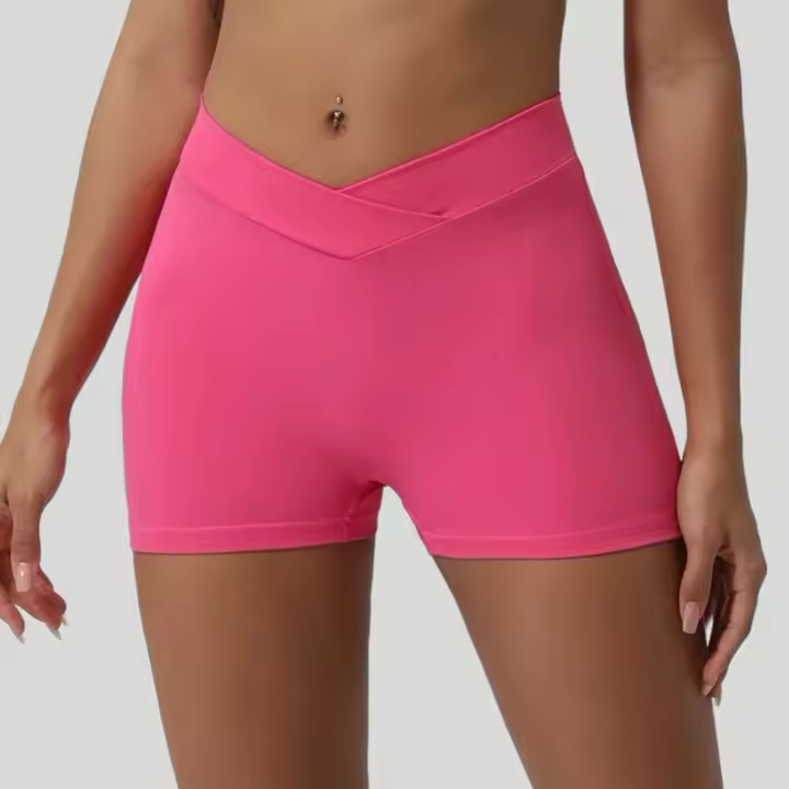 Pantalones cortos deportivos para mujeres con cintura cruzada y levantamiento de glúteos ideal para yoga y fitness tipo Triad Pantalones de gimnasio para correr al aire libre material de nylon temporada aplicable de primavera hasta verano - 1