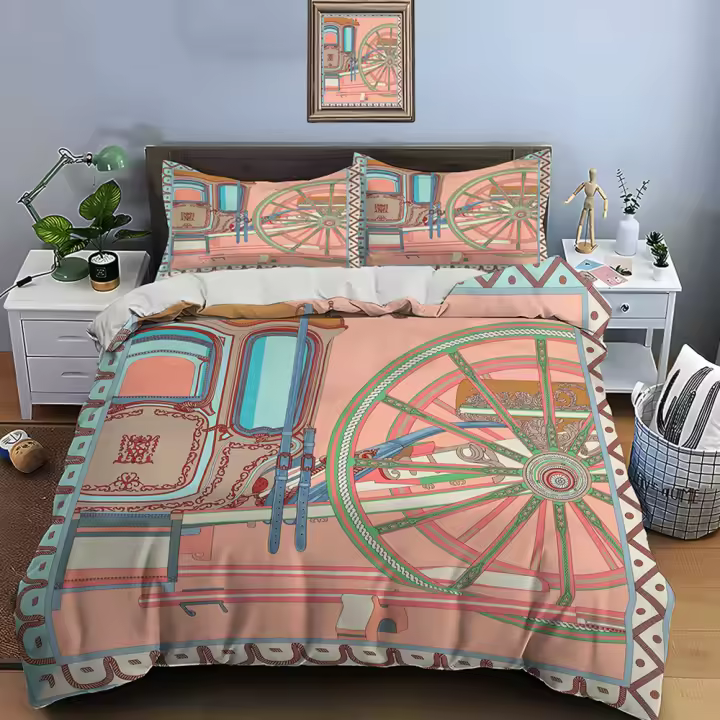 Juego de Ropa de Cama de Lujo con Estampado de Herres de Caballo Retro Polyester 3 Piezas - 1