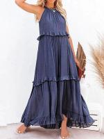 2025-Vestido largo de fiesta con volantes para mujer, traje Sexy sin mangas, ropa de baile, línea A, bohemio, vacaciones - details 13