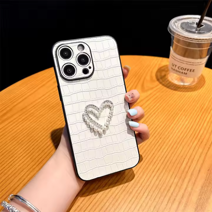 Funda de Teléfono de Cuero con Patrón de Corazón Diseño de Lujo para iPhone 15ProMax/15Pro/14/14Pro/13 Accesorios de Electrónica - 1