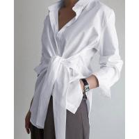 Camisa Blanca Slim Para Mujer Moda Tops Oficina Blusa Larga Manga Suéter Ruched Cuello En V Tacón Casual Polyester - details 0