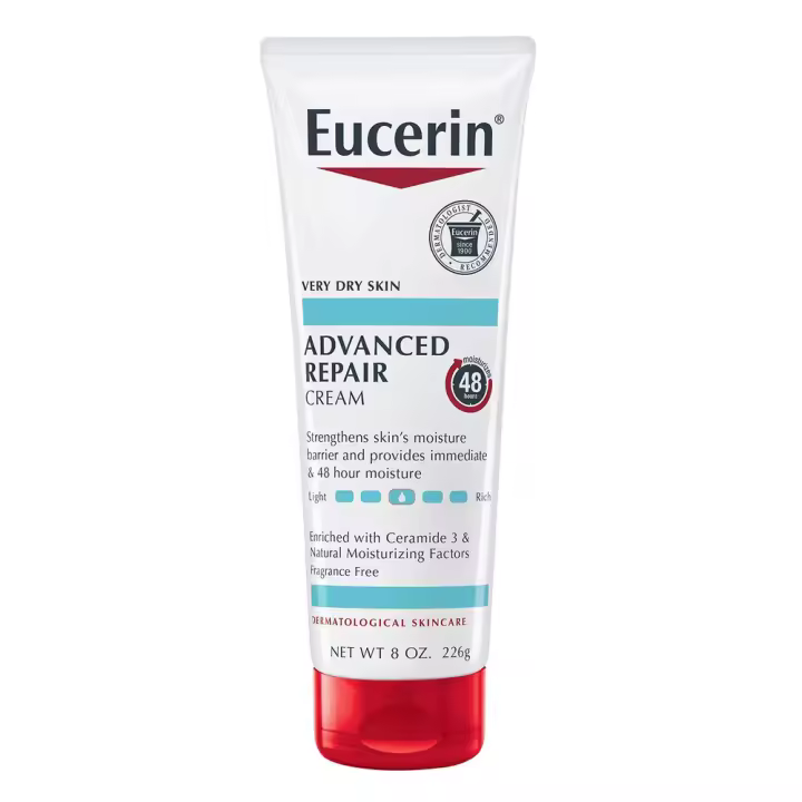 Eucerin Crema reparadora avanzada para pieles muy secas, hidratante corporal diaria sin fragancia, tubo de 8 oz - 1