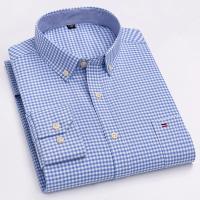 Camisa a cuadros con botones de manga larga 100% algodón para hombre, camisas Oxford a rayas a cuadros con un solo bolsillo en el pecho para trabajo, informales, de ajuste estándar - details 19