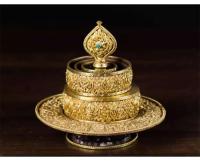 Ocho auspiciosos Manzha Nepal tallado en cobre púrpura hecho a mano, chapado en oro, placa de reparación, placa Manda tibetana Manchara - details 10
