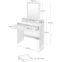 Luces LED con Brillo Ajustable, Mesa de Maquillaje con Espejo, 2 Cajones y 3 Compartimentos, Moderno, Blanco - details 5