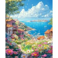 RUOPOTY-pintura de paisaje por números, Kit de dibujo de ciudad costera sobre lienzo, bricolaje, pintado a mano para adultos, pintura acrílica, regalo, decoración del hogar - details 0