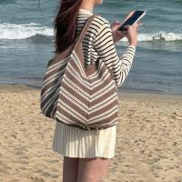 Bolso de hombro portátil, bolso de punto ahuecado, bolsa de almacenamiento de gran capacidad, bolso tejido, bolso de mano a rayas de ganchillo para exteriores - details 21