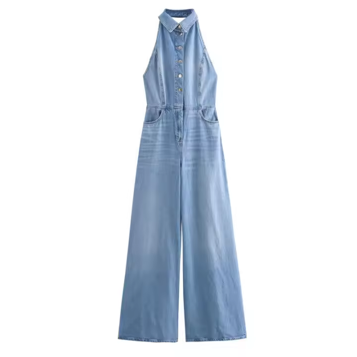 Mono Vaquero con Espalda Descubierta para Mujer Moda de Estilo Europeo y Americano, Diseño Francés, Novedad de Otoño - 1