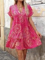 Vestido de verano para mujer con escote en V, estampado, corte Bo, estilo vacaciones, estilo Viero. - details 2