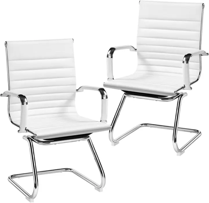 Juego de 2 Silla de Oficina Silla Blanca Silla de Recepción Silla para Conferencia Sala de Estar Silla de Trabajo 2 Unidades - 1