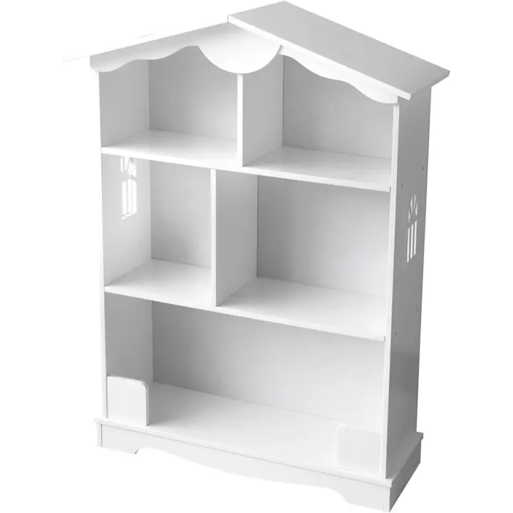 Estantería de Madera para Niños, Casa Blanca, Tres Estantes, Altura 101cm, Librero para Dormitorio - 1