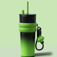 Vaso aislado de 24 onzas a prueba de fugas con tapa y popote, taza de viaje de café de acero inoxidable para bebidas frías y calientes, botella de agua portátil reutilizable, taza térmica - details 1