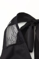 OUWU- Moda Mujer Sexy Slim Encaje Empalme Ver A Través Halter Vestido Francés Negro Sin Mangas Cuello Vestido Fiesta Bata - details 5